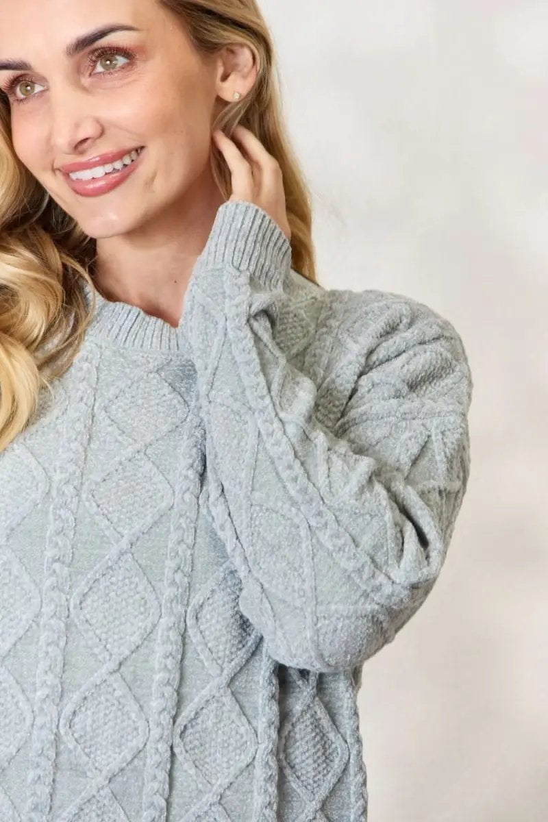 BiBi Cable Knit Round Neck Sweater - Love Salve